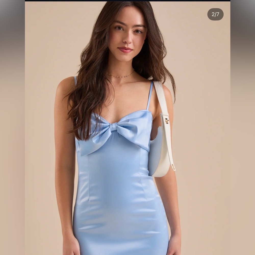 Altar'd State Light Blue Bow Satin Mini Dress